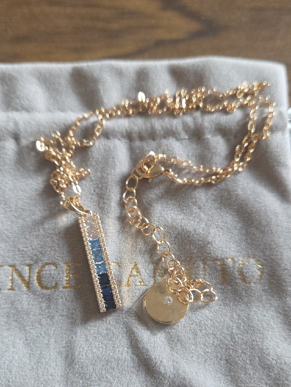 Vince Camuto Gold-Tone Bar Necklace with Blue Stone Inlay